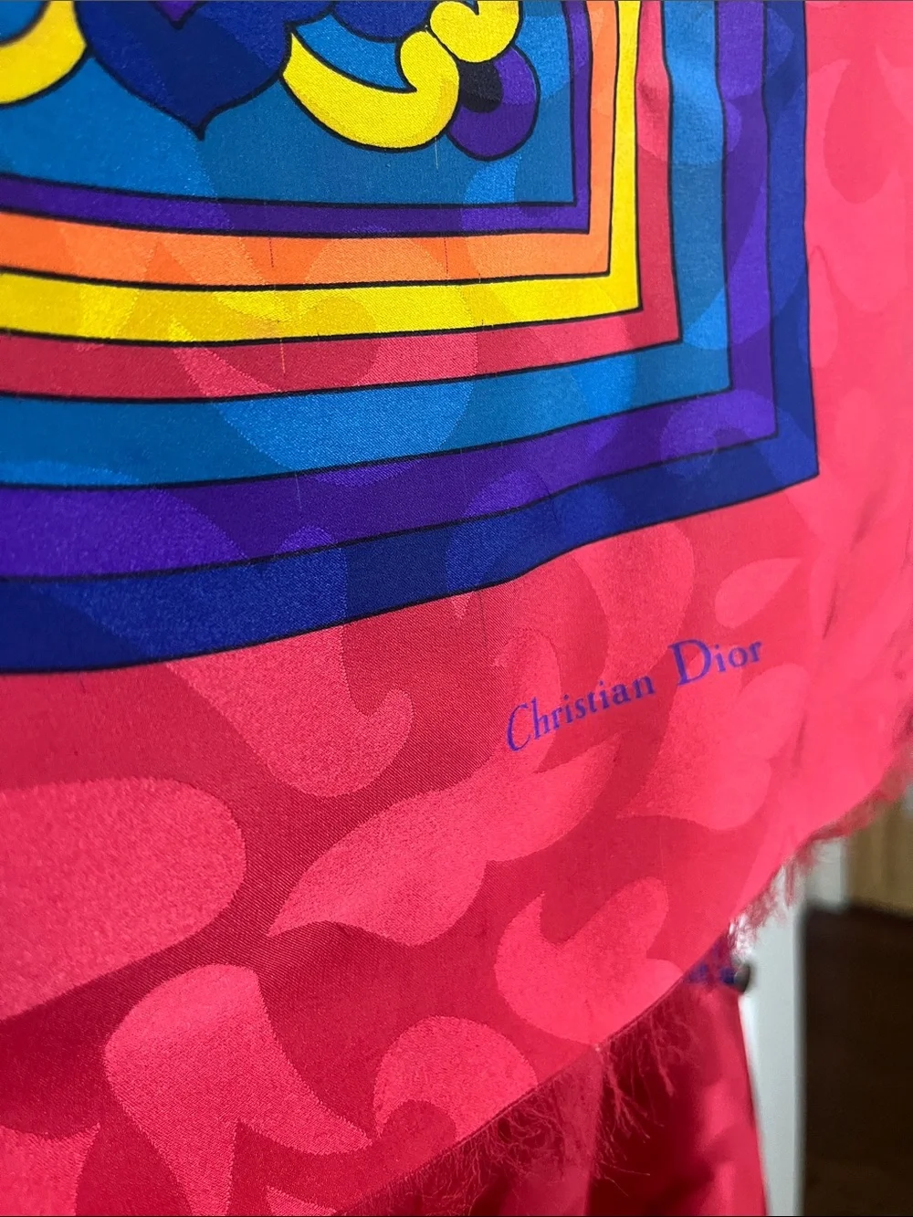 Rare- Dior Vintage geo print Large silk  Scarf mixed media stripe border